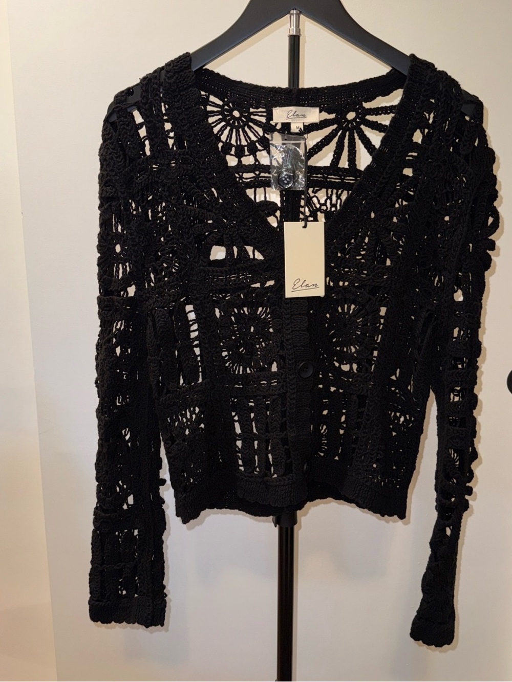 Elan Women's Blake Crochet Cardigan Black size M NWT - Picture 3 of 7